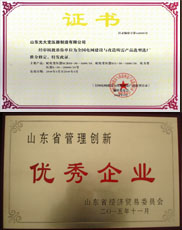 鹤壁变压器厂家优秀管理企业证书